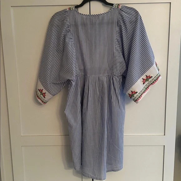 TORY BURCH STRIPED EMBROIDERED COTTON BEACH COVER-UP. - Picture 5 of 6